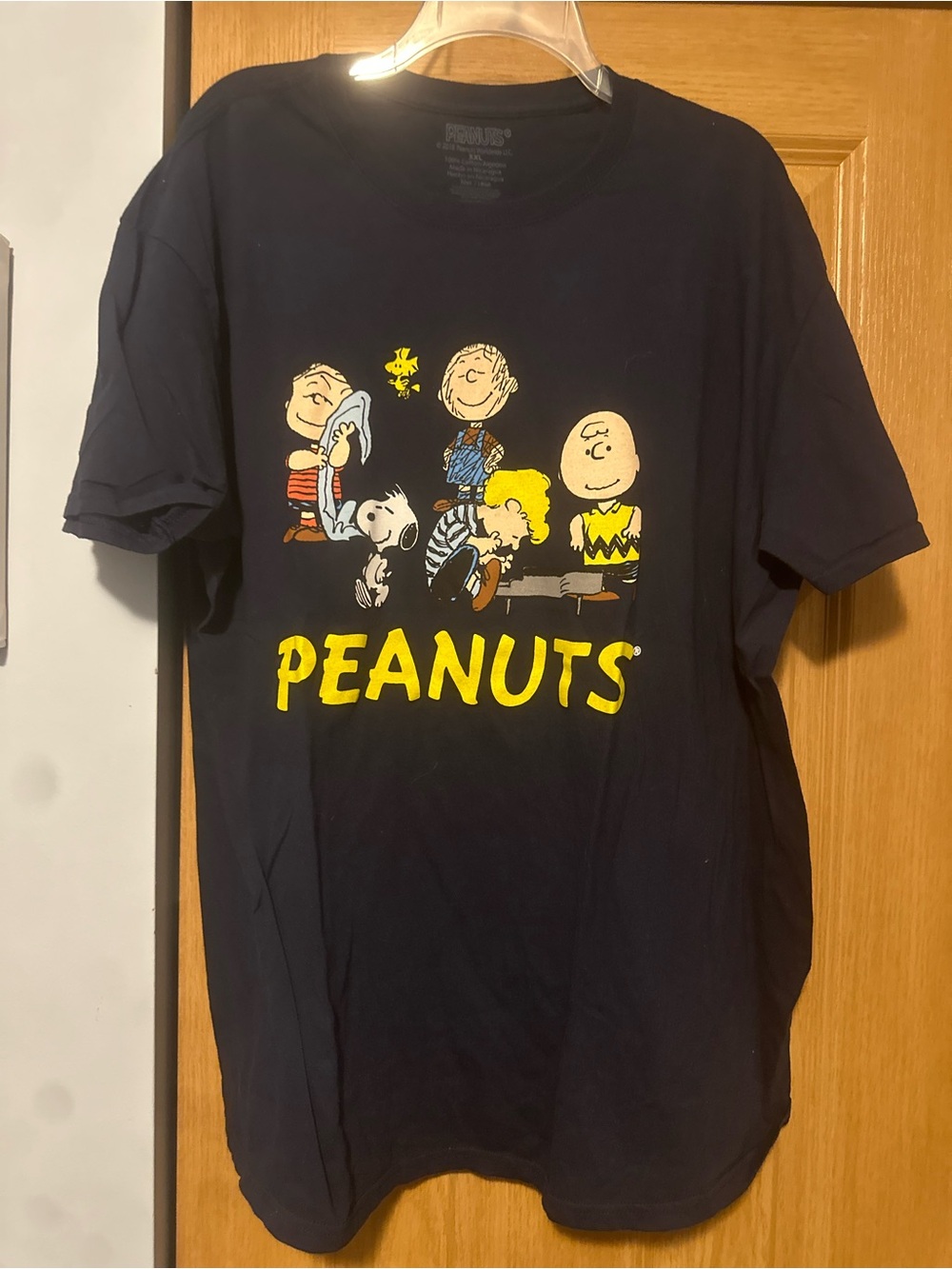 Peanuts Navy Short Sleeve Tee with Yellow Graphic
